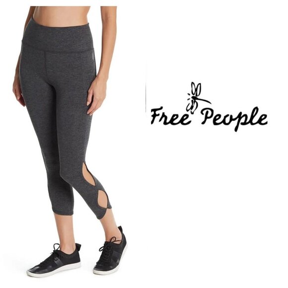 Free People Movement Womens Gray High Rise Cutout Cropped Leggings Sz L New - Picture 10 of 11